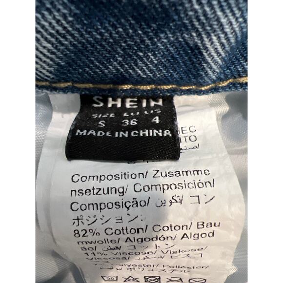 NWT SHEIN Women’s Acid Wash Denim Mini Skirt Size S Blue Preppy Festive Low Rise - Picture 3 of 4